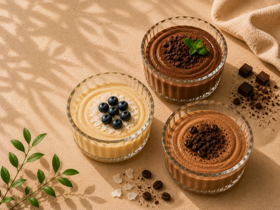 Pudding-Foto hier ablegen (z.B. cremiger Pudding im Glas mit Löffel)